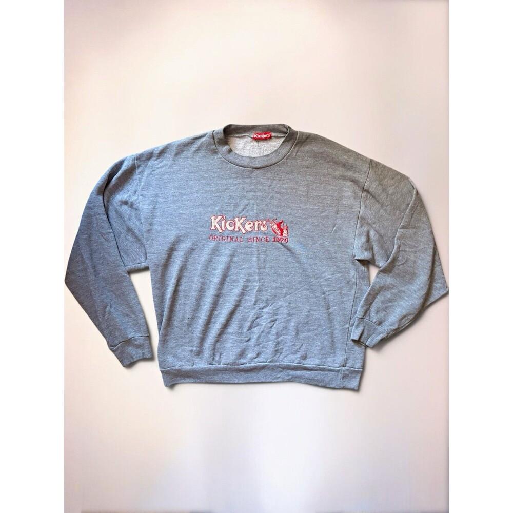 Kickers Men's Gray Fleece Crewneck Pullover Sweatshirt Embroidered Logo